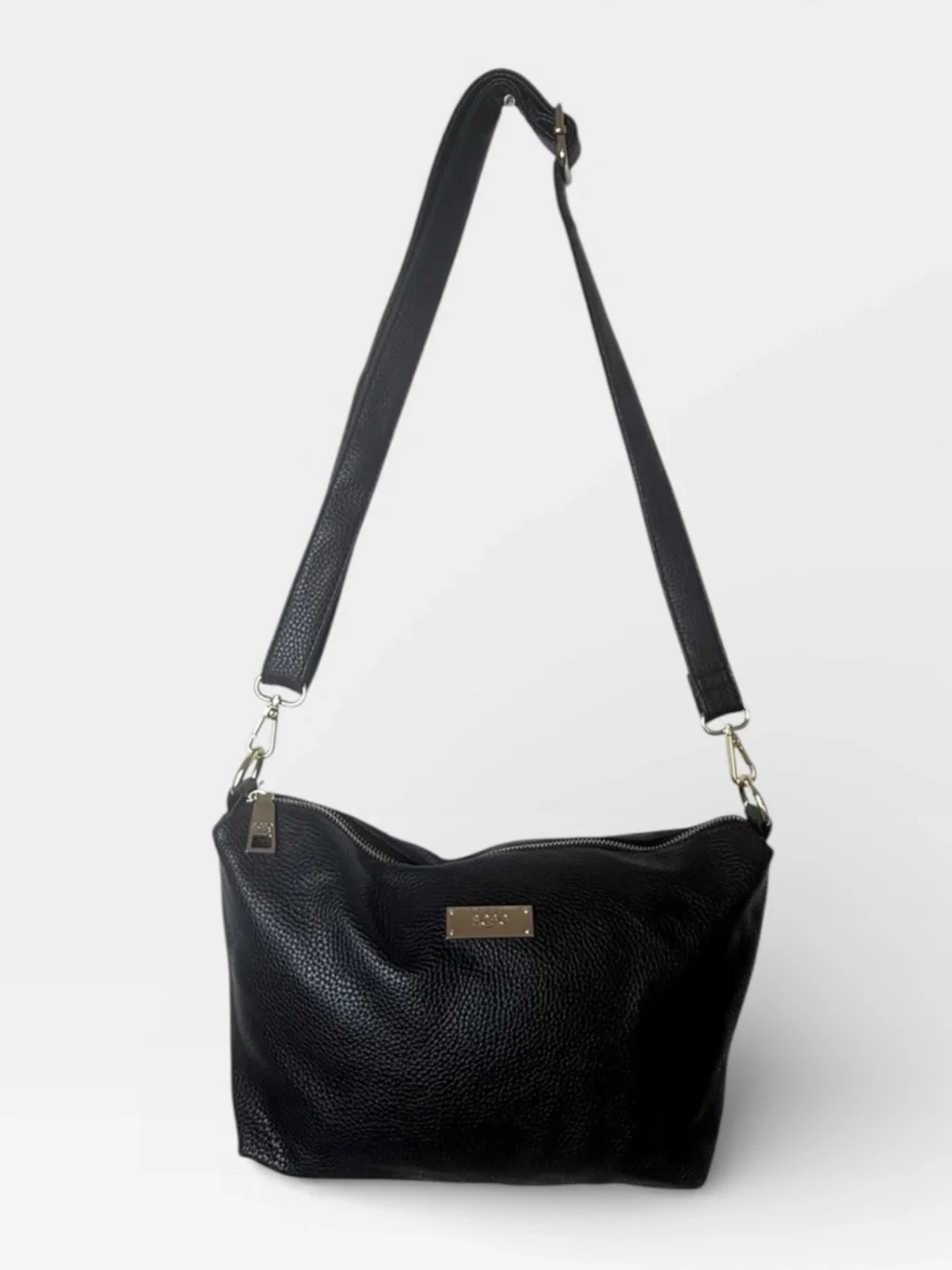 BCBG Paris Black Pebbled Faux Leather Slouchy Hobo Crossbody Bag Purse